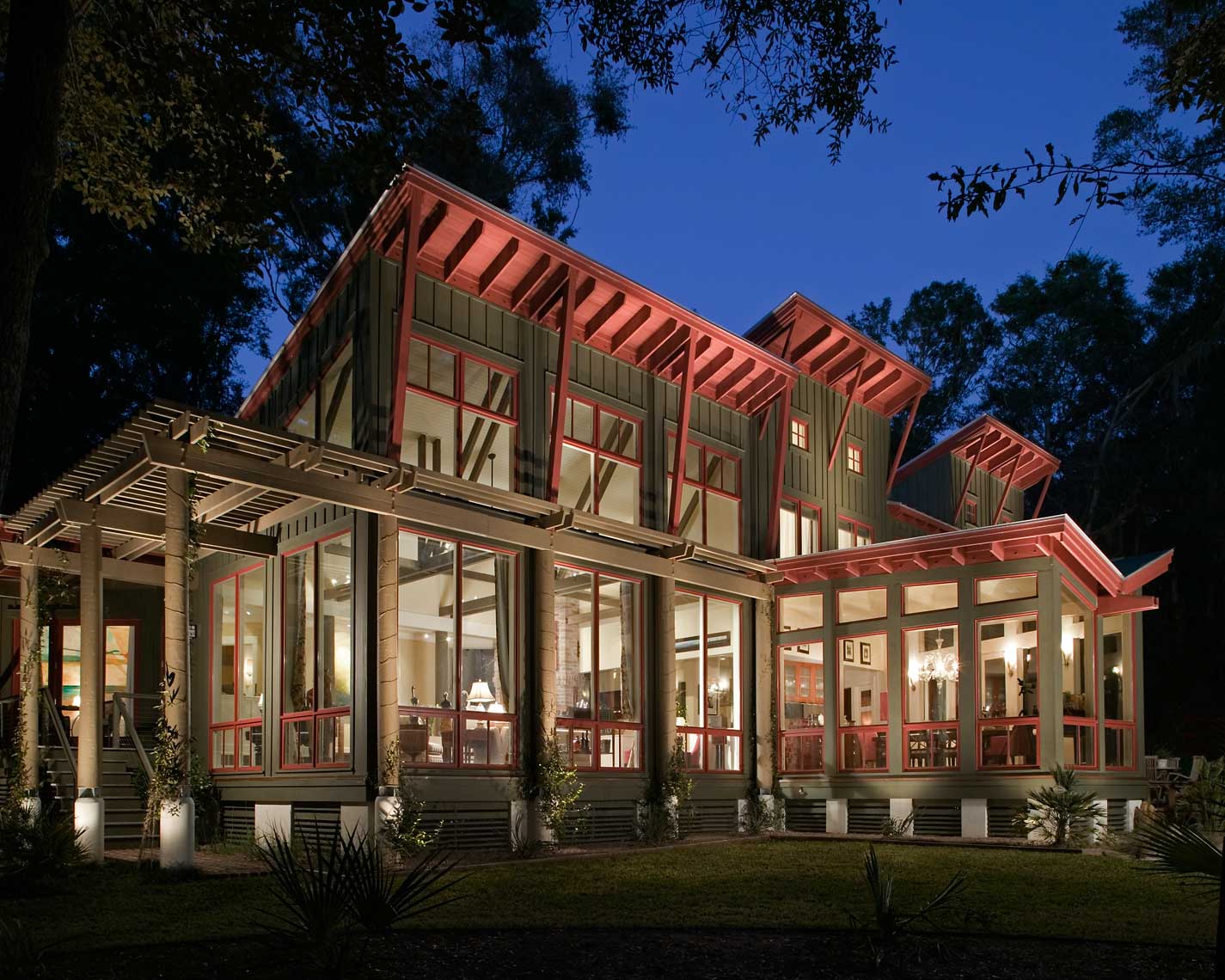 Exterior view of a Spring Island Residence shot at twilight