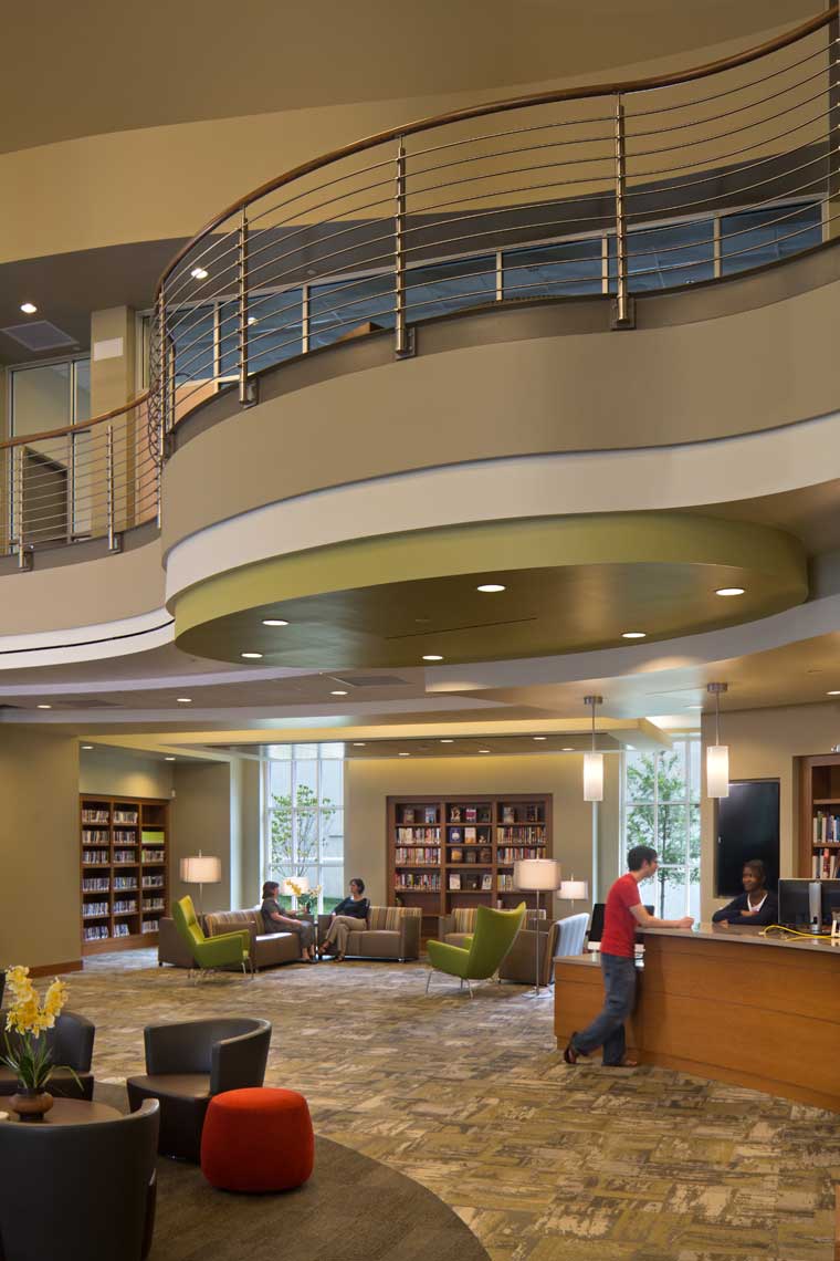 The main circulation desk of the Oxford College Library and Academic Commons, in Oxford, GA