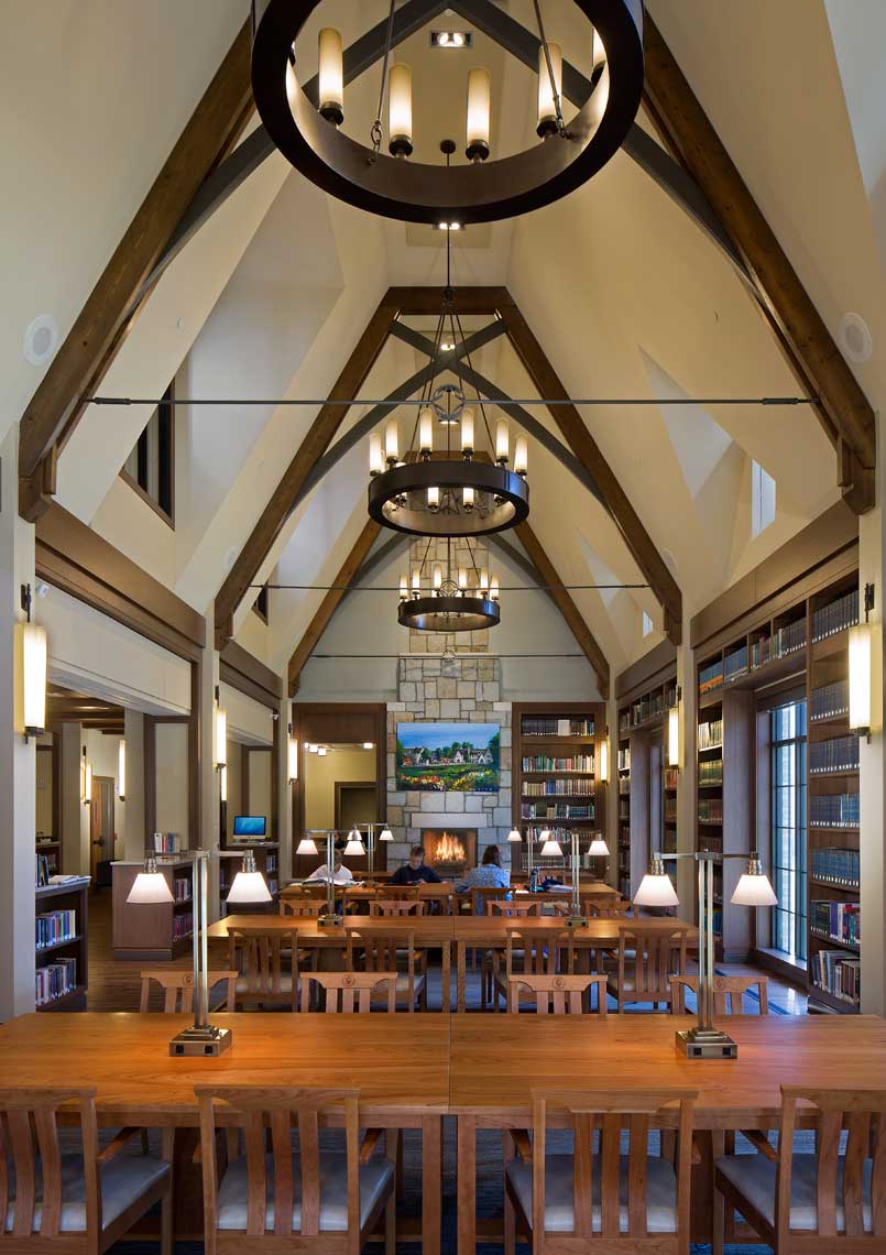 A view of the reading room with students at Pace Academy in Atlanta, Georgia