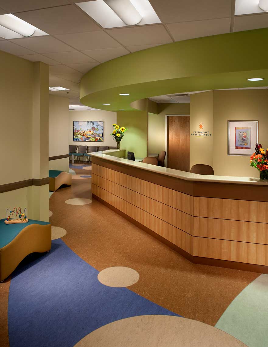 An interior photo of the reception and amusing lobby of Piedmont Pediatrics in Atlanta, Georgia