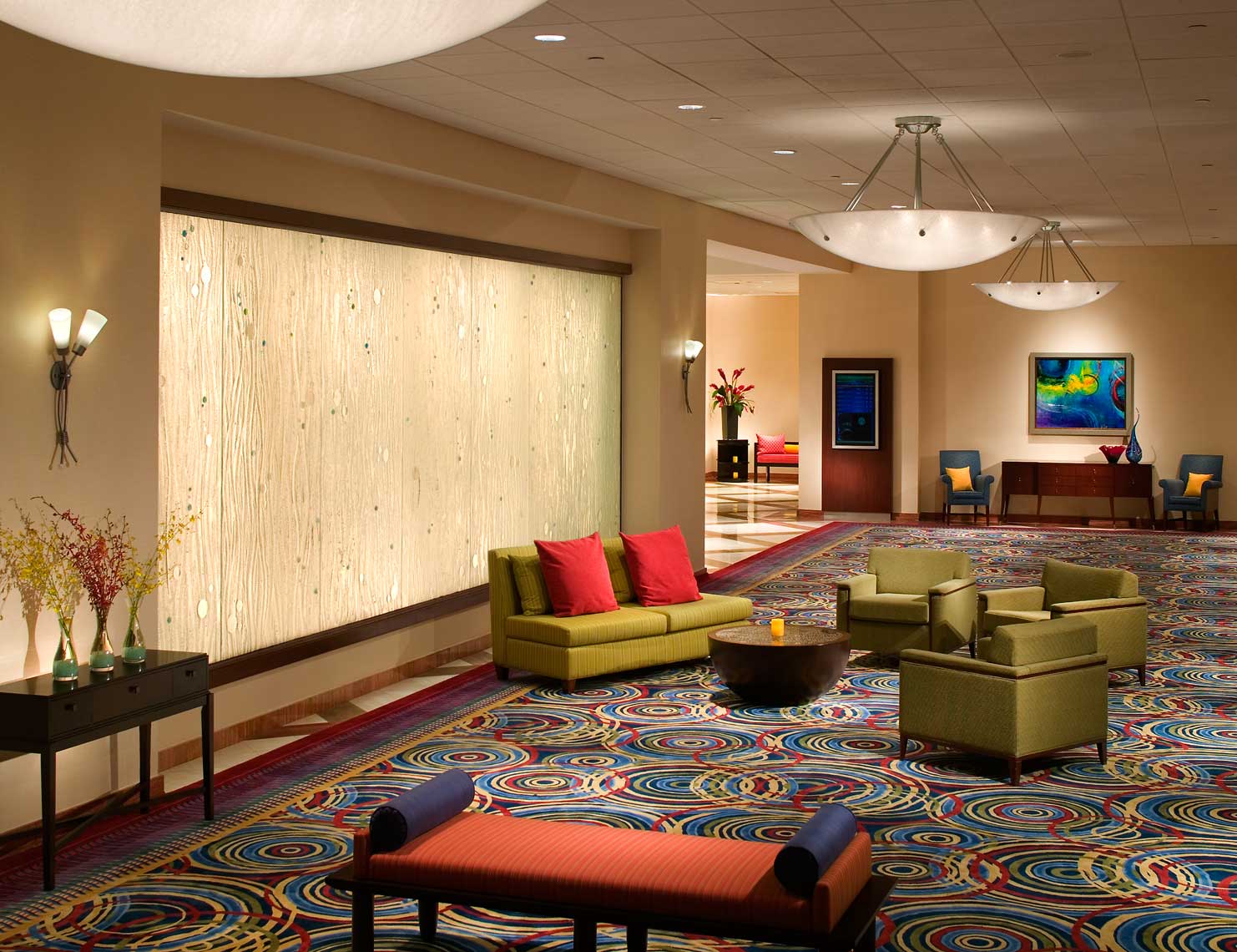 An overall view of the colorful Prefunction Area at the Renaissance Orlando Resort at Sea World