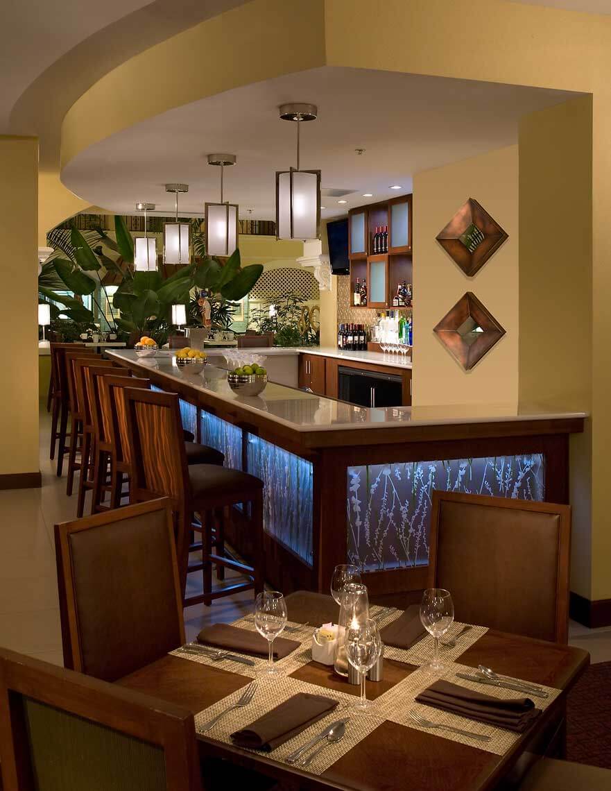 A photo of the crisp design and textured materials in the Sheraton Suites Tampa Airport Westshore bar and lounge