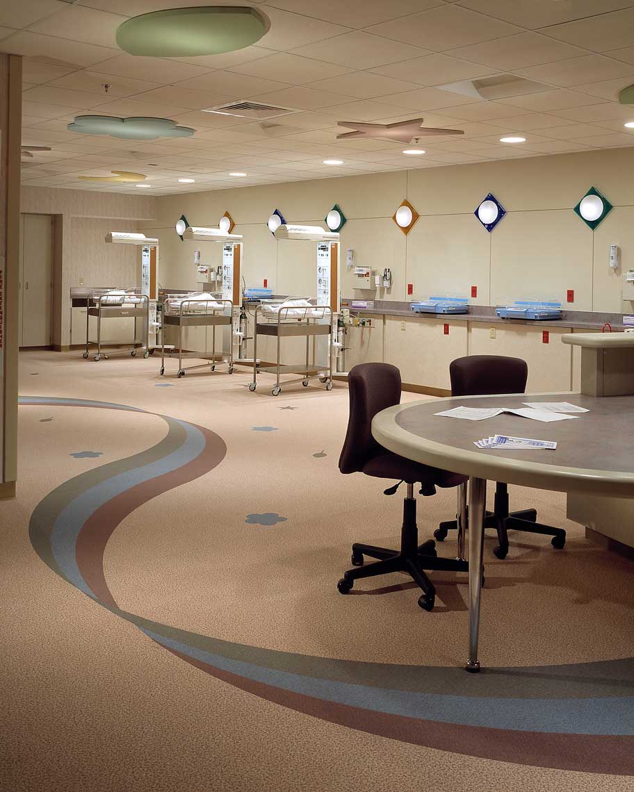 A fun image of the bright and enjoyable nursery at Skyridge Hospital in Denver, Colorado