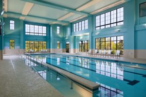 A two-story interior natatorium view at Cresswind at Lake Lanier