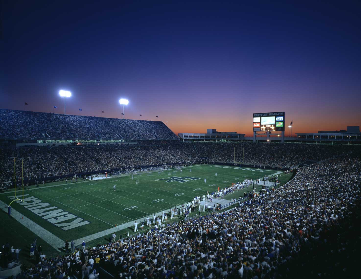Nighttime view of the University of Kentucky Commonwealth Stadium