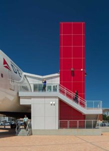 Exterior daytime view of the entrance to the Delta Flight Museum