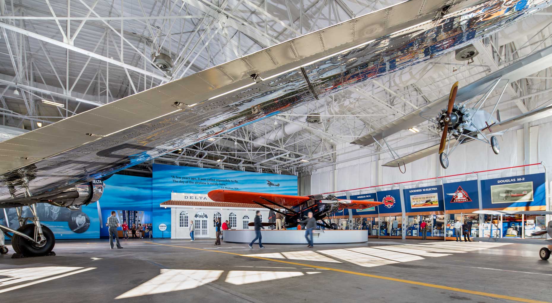 Interior view of an airplane exhibit at the Delta Flight Museum