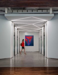Interior view of the elevator lobby at the Delta Headquarters