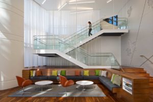 Interior view of the stairway and lounge area at Intercontinental Exchange - Atlanta Architectural Photographers