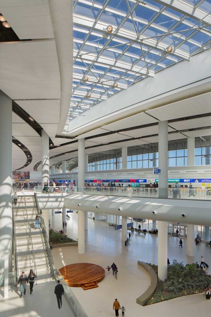 Interior aerial view of the central hub at the MSY North Terminal