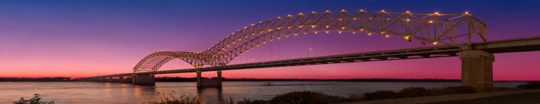 Exterior twilight view of the Memphis (Hernando de Soto) Bridge - Atlanta Architectural Photographers