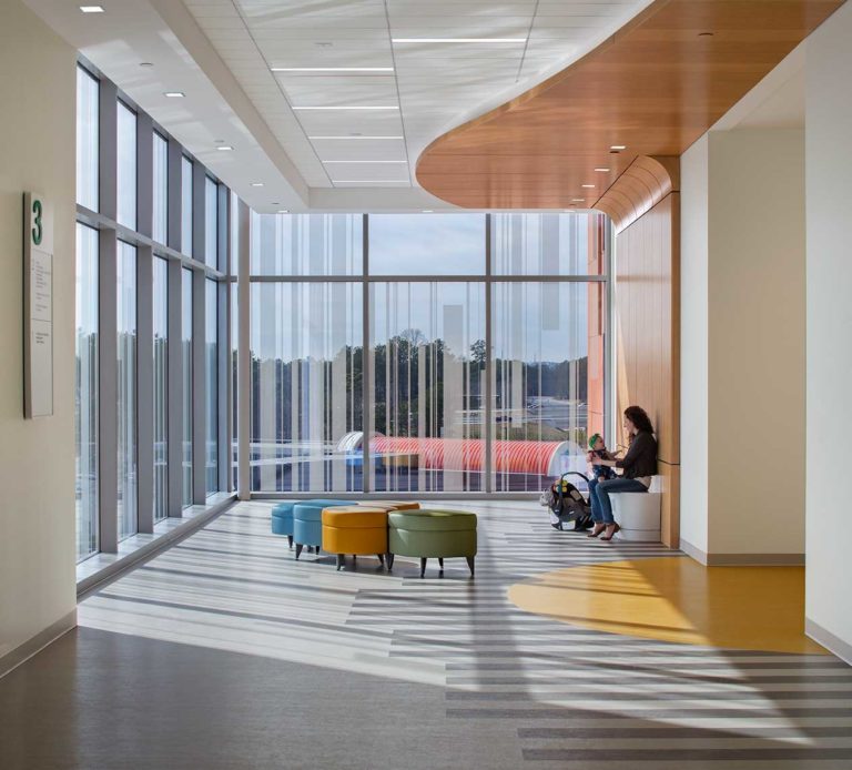 A view of the lobby in the Outpatient Care Center of Childrens Healthcare of Atlanta in Kennesaw, GA
