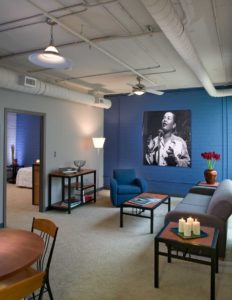 An interior image of a contemporary residential unit at the Columbia Tower at MLK Village