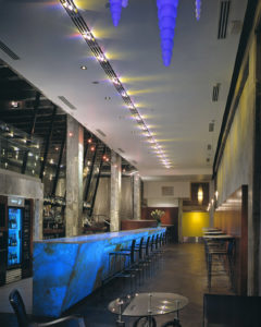 An interesting photo of the seating and lighting within the Halo Bar in downtown Atlanta