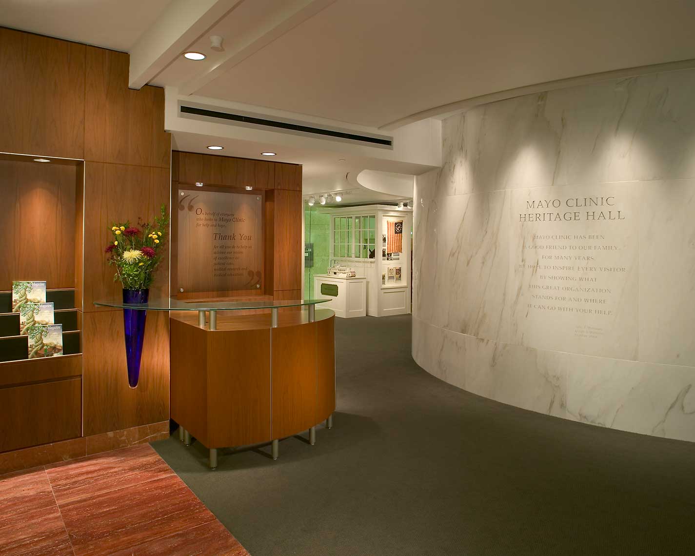 A view of the main entrance in the Mayo Clinic Heritage Hall in Rochester, Minnesota