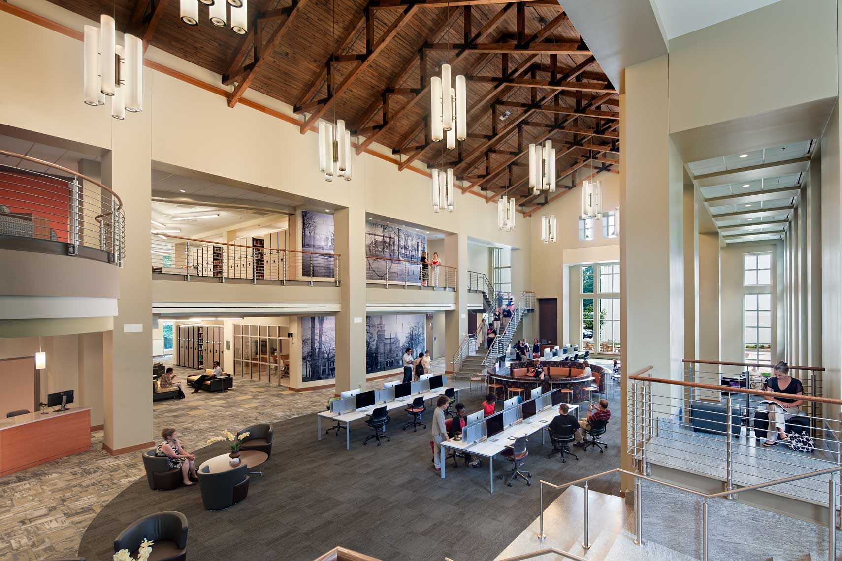 An interior of the beautiful Oxford College Library and Academic Commons, in Oxford, GA