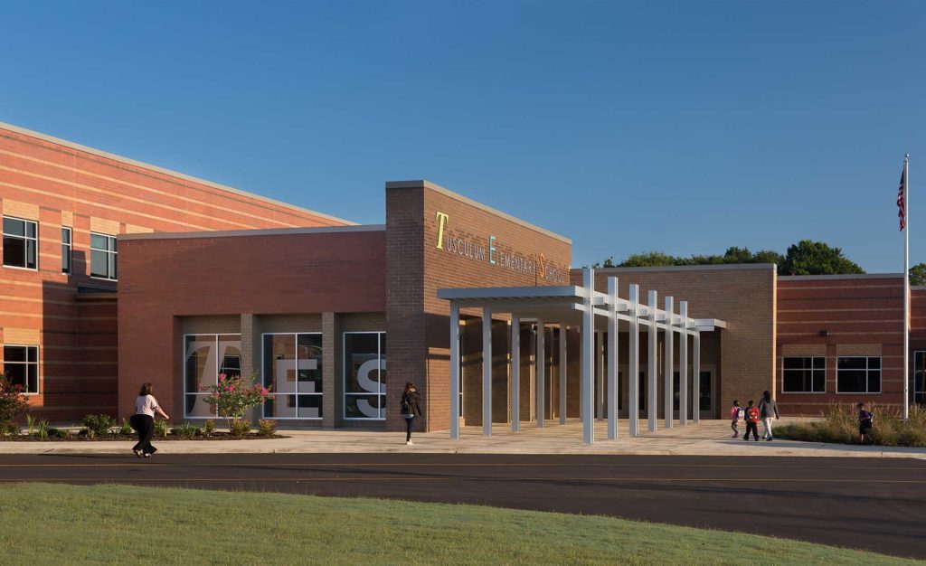 An early morning glow of sun enhances Tusculum Elementary School in Nashville, Tennessee
