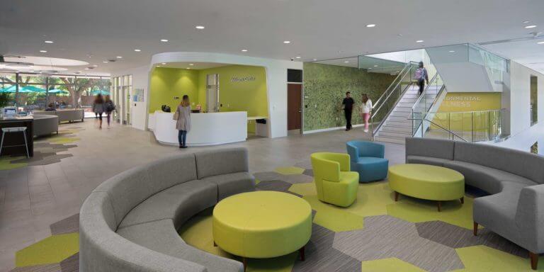An interior view of the Student Heath Center at USC