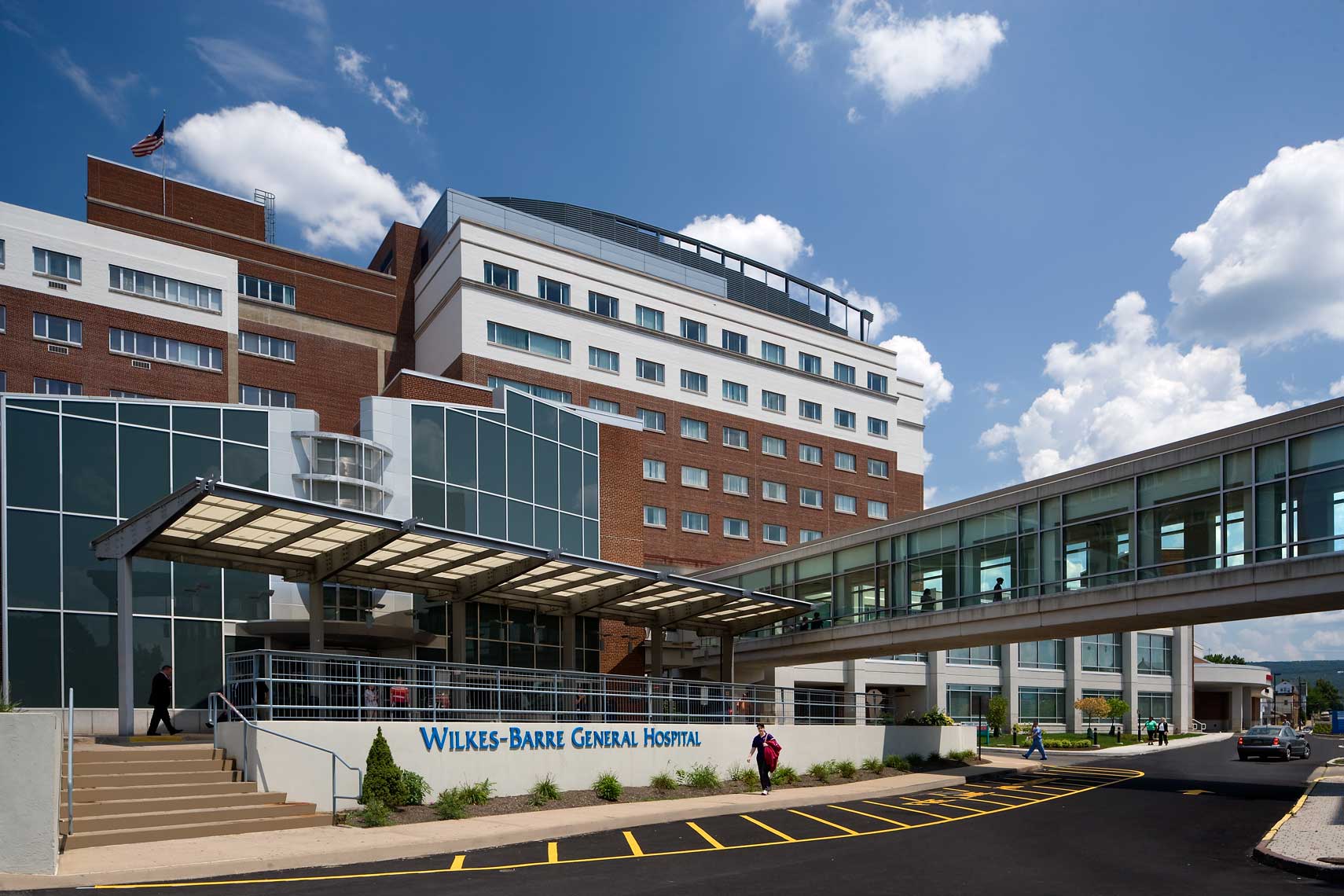 An interesting exterior photo of the architecture at Wilkes-Barre General Hospital