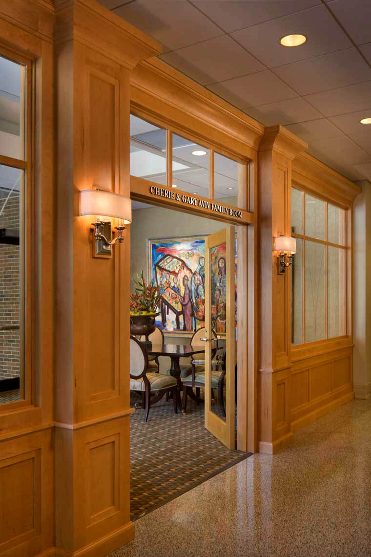 A view highlighting the millwork at the entry to the Family Room at the William Breman Jewish Home