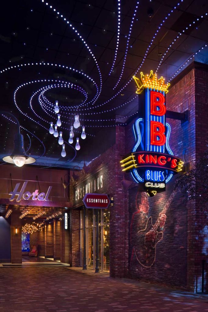 A photo of the entrance to the B.B. King’s Blues Club and adjoining hotel in Montgomery, Alabama