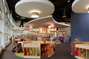 The Children’s Area of the Wolf Creek Library showing bold use of curve and form