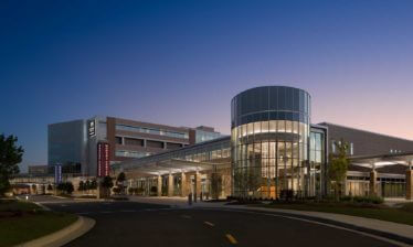 An overall twilight exterior view of the Northside Cherokee Hospital - Atlanta Architectural Photographers