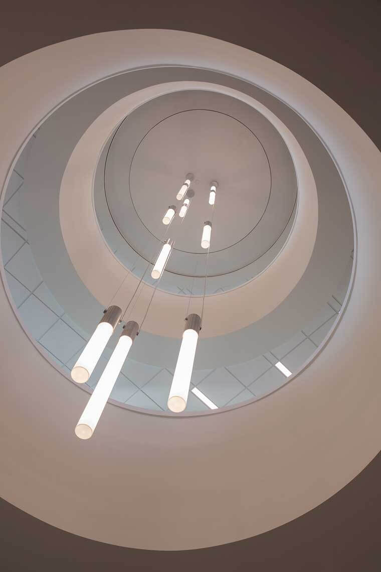 A striking view looking up the light well of the MTSU Academic Classroom Building