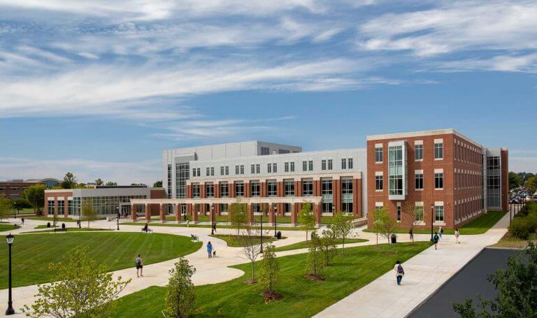 A midday elevated view of the east facade of the MTSU Academic Classroom Building for the Behavioral Sciences - Atlanta Architectural Photographers
