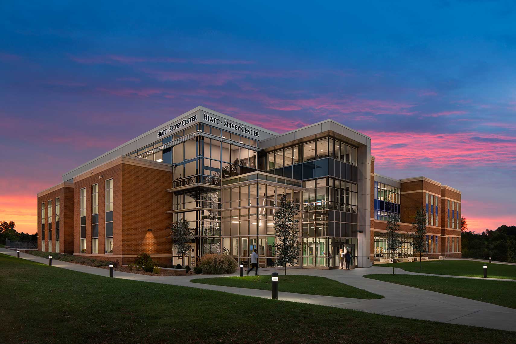 A striking exterior twilight view of Motlow State Community College in Smyrna, Tennessee