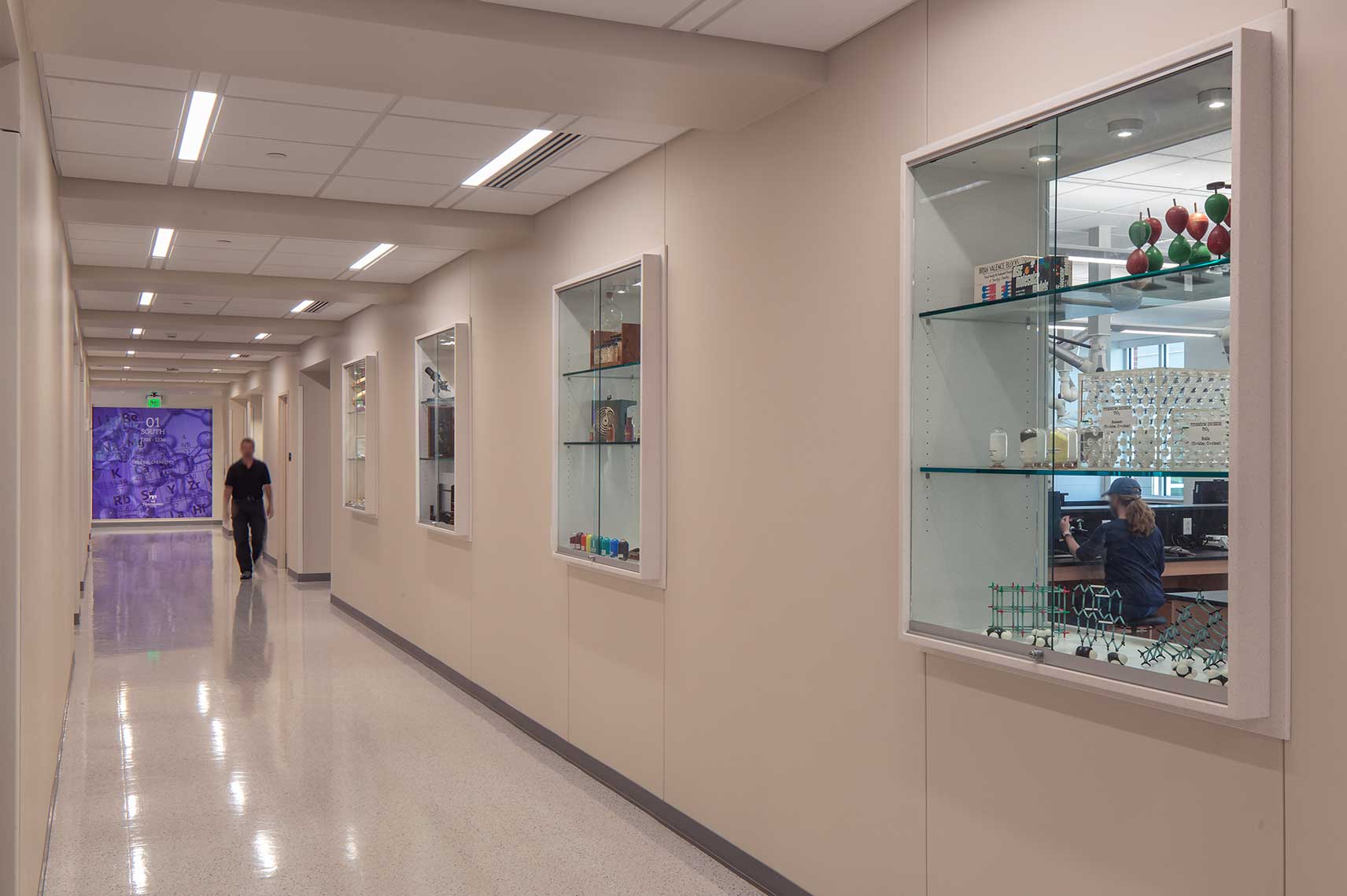 The corridor at TN Tech allows passers-by to view work going on within the labs.