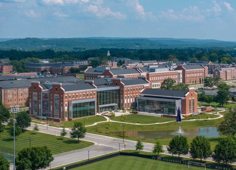 An aerial view of the TN Tech College Engineering and Lab Sciences Buildings.