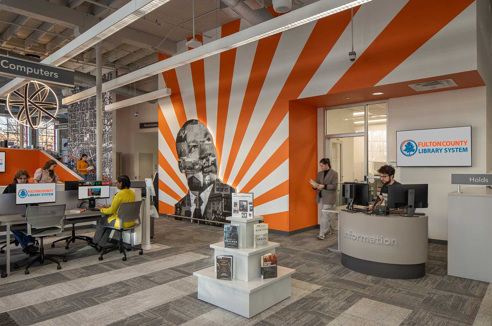 A view of staff and patrons within the Martin Luther King Jr. Branch Library in Atlanta, Georgia