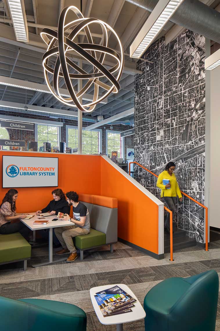 A detail view of patrons using the Teen Area of the Martin Luther King Jr. Branch Library