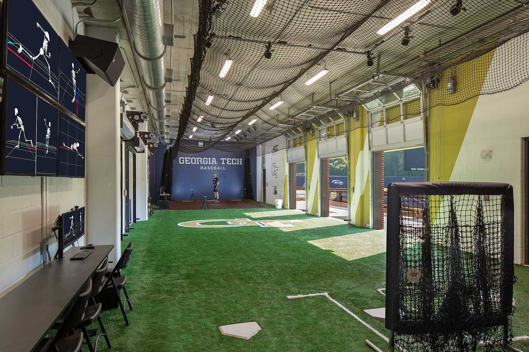 A view of a pitcher working in the Pitching Lab at GA Tech Mac Nease Baseball Park