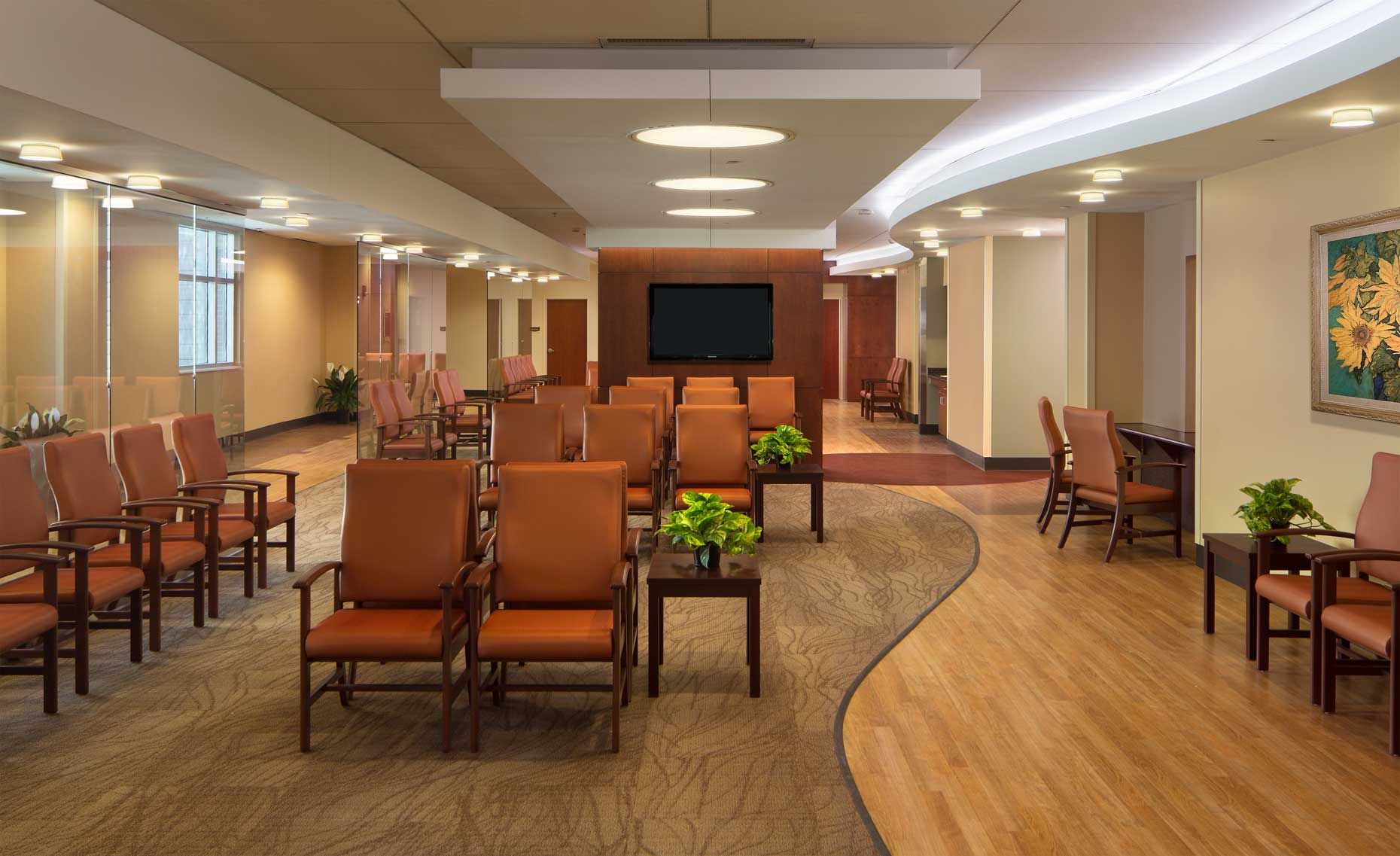 An informative photo of a waiting room at the Saint Francis Hospital Clinic Services Building