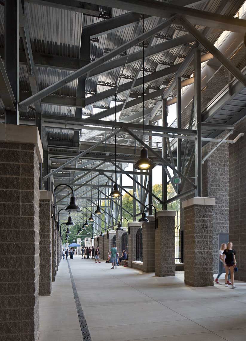 An interior daytime view of the pavilion at Northcutt Stadium