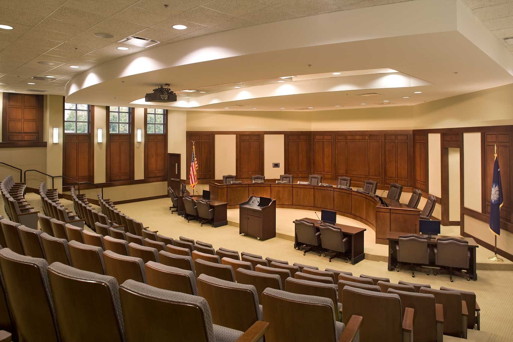 Interior view of the council chambers at the North Augusta Municipal Center
