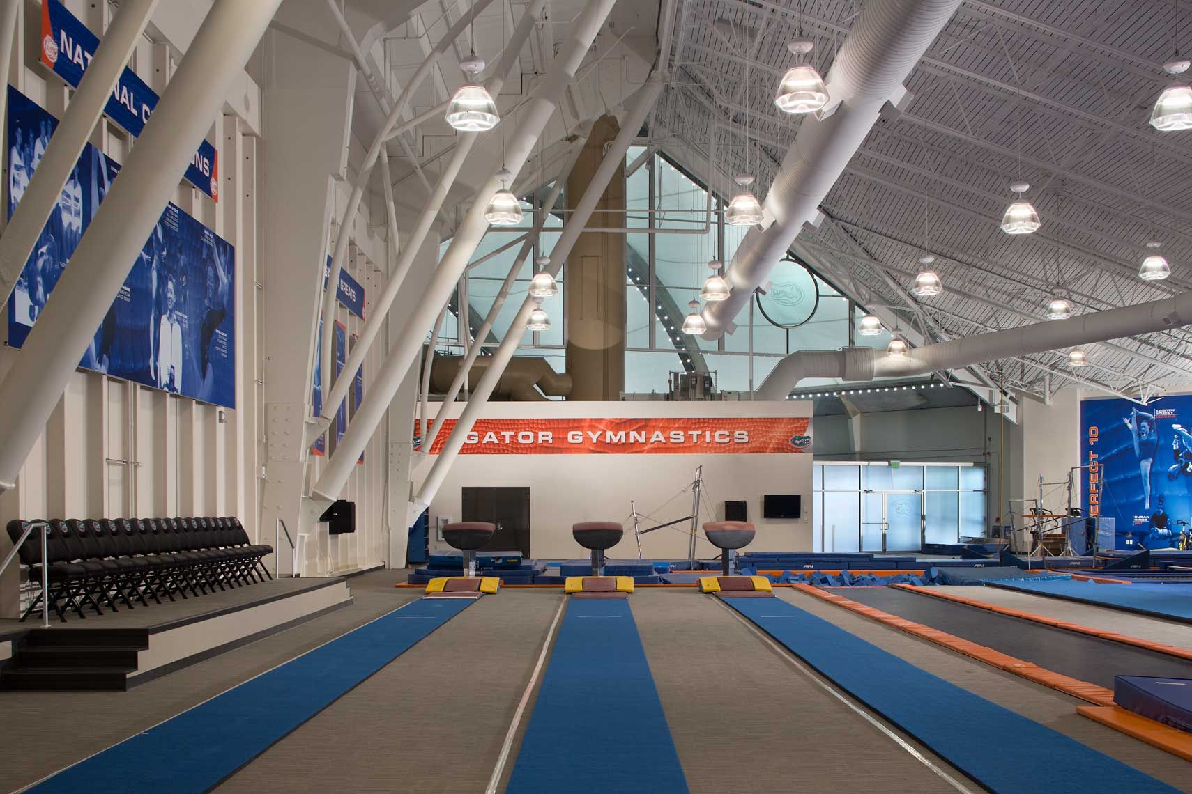 Interior view of the University of Florida O’Connell Gymnastics Facility