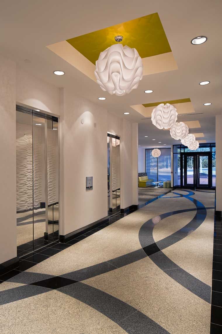 Interior view of the elevator lobby at 5405 Windward Parkway