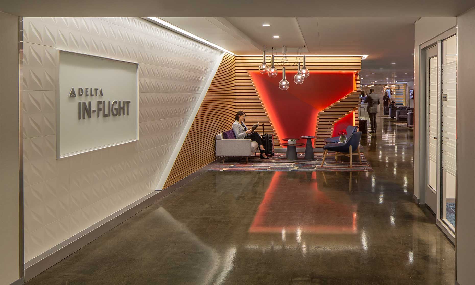 Interior view of the entry area at Delta Atlanta IFS Lounge - Atlanta Architectural Photographers